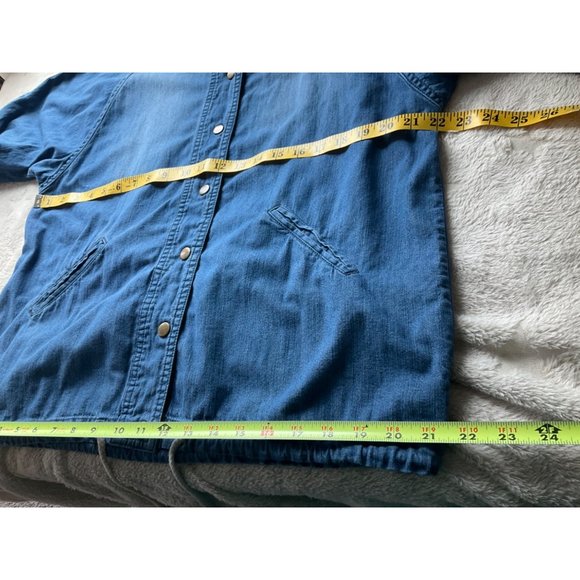 Life in Progress Sz Medium Women Jean Denim Parka Utility Jacket Chambray Hooded - Picture 5 of 8